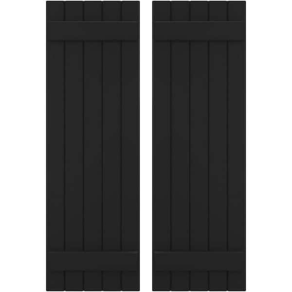 Ekena Millwork 17-1/2 in. W x 71 in. H Americraft 5-Board Exterior Real Wood Joined Board and Batten Shutters in Black