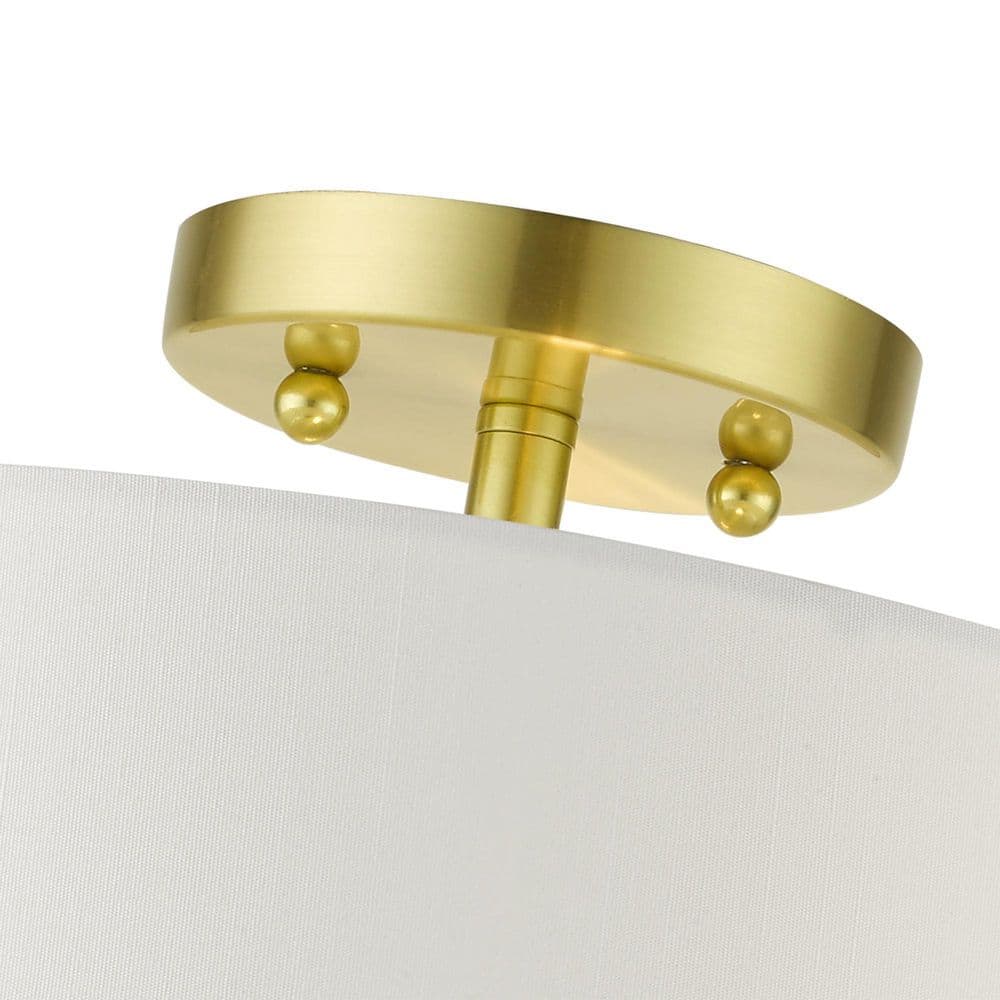 Satin Brass Glass Drum 2-Light Semi-Flush Mount
