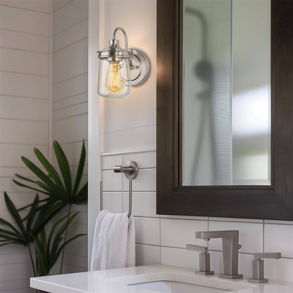 Mason 10" Brushed Nickel Industrial Wall Sconce with Clear Seeded Glass Shade