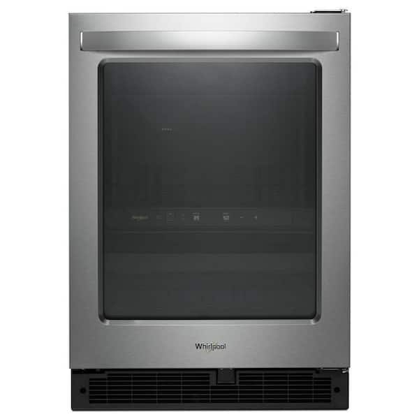 Whirlpool 24 in. Dual Zone 14-Bottle Wine Cooler and Beverage Center in Stainless Steel