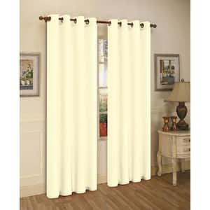 Ivory Faux Silk 100% Polyester Solid 55 in. W x 84 in. L Grommet Sheer Curtain Window Panel (Set of 2)