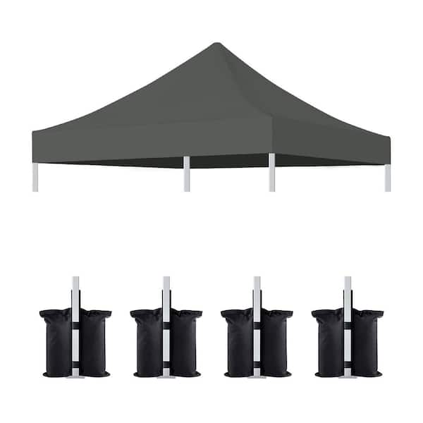 10 ft. x 10 ft. Gray Polyester Canopy Replacement Top, Cover Only with 4 Pack Weight Bags for Pop Up Canopy Tent