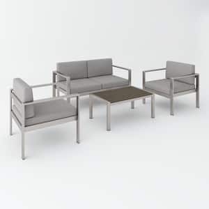 4 Piece Aluminum Outdoor Patio Garden Modern Sectional Sofa Seat Set Patio Conversation Set with Cushion Gray+Silver