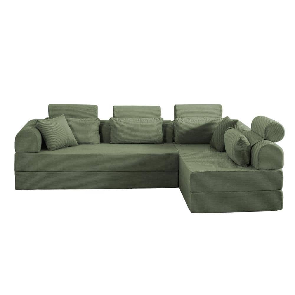 106.3 in L-Shape Corduroy Convertible Sofa Bed Sectional Sofa in Grayish Green durable construction price history on PriceWatchPro