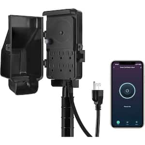 Black 6-Outlet Smart WiFi Outdoor Outlet Timer Stake Plug with Remote, Voice Control, Waterproof and 6 ft. Cord