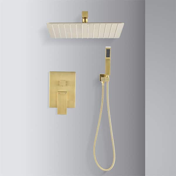 Luxury Wall Mounted Shower System with 10 in.Rain and Handheld Shower Head in Brass
