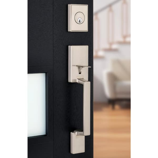 Bleecker Satin Nickel Door Handleset with Ridgeway Interior Knob