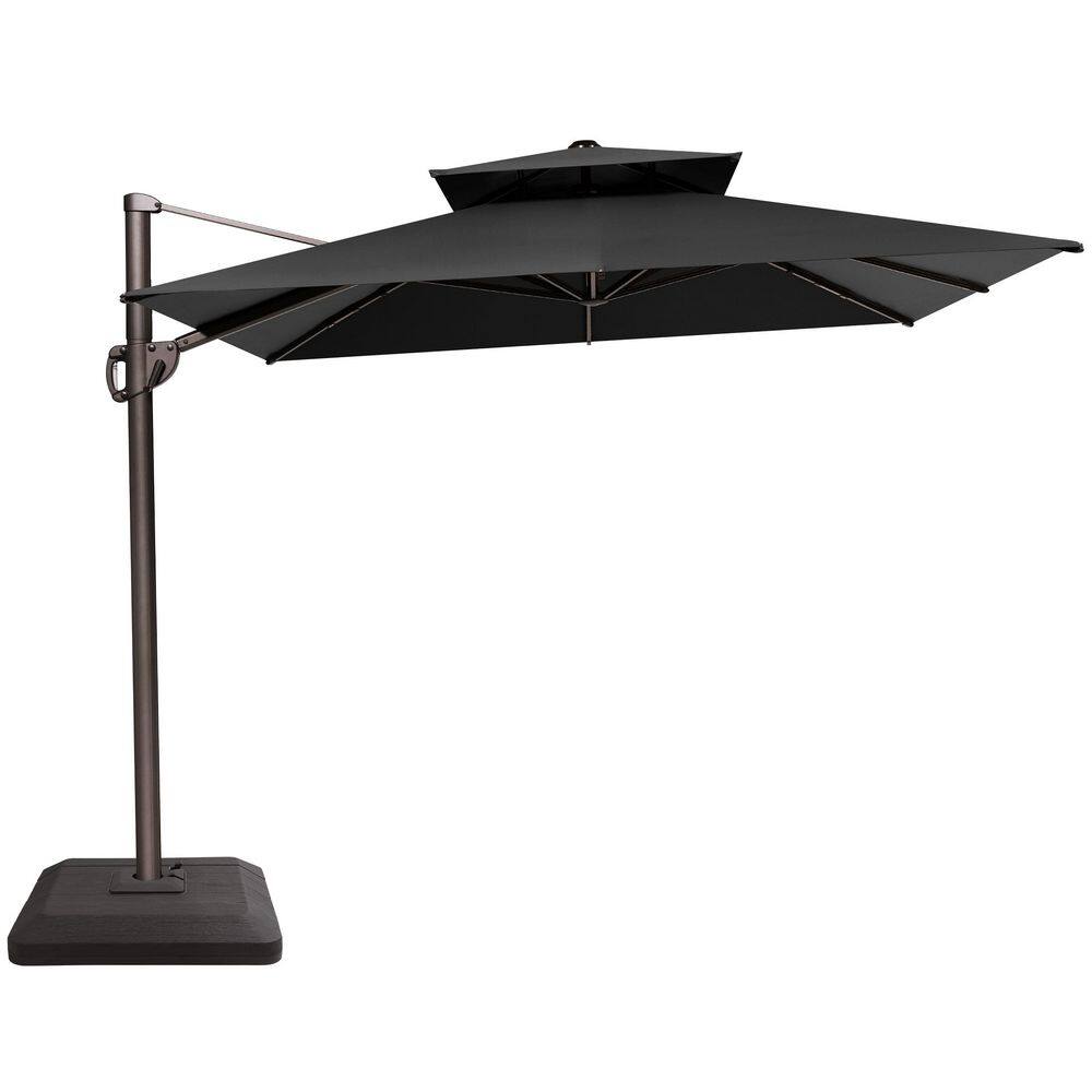 12 ft. x 9 ft. Double Top Cantilever Tilt Patio Umbrella in Black with 220 lbs. HDPE Brown Base price history on PriceWatchPro