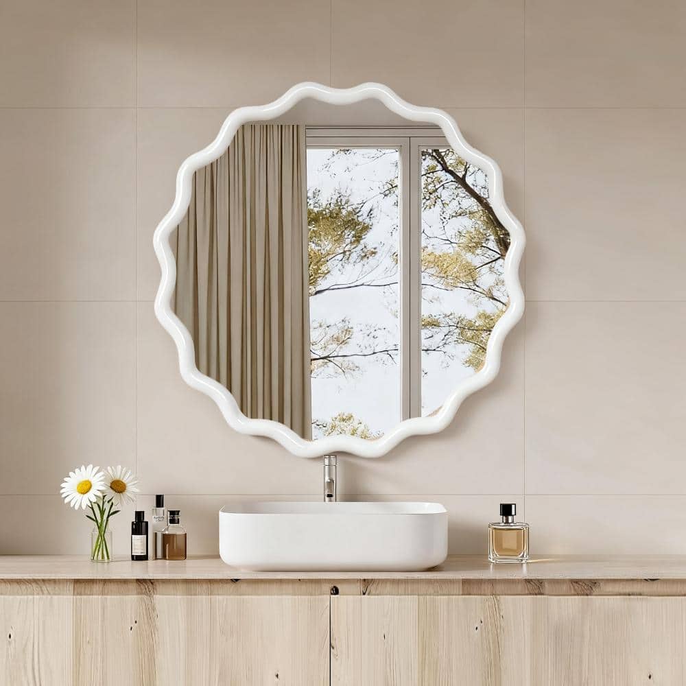 30 in. W x 30 in. H Wavy Round Solid Wood Frame Decorative Mirror in Oak price history on PriceWatchPro