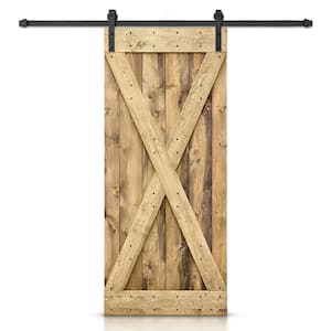 44 in. x 84 in. Distressed X Series Weather Oak Stained DIY Wood Interior Sliding Barn Door with Hardware Kit