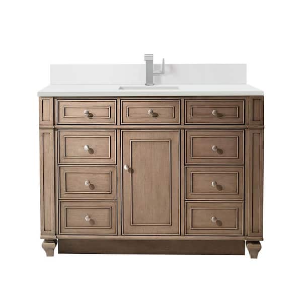 James Martin Vanities Bristol 48.0 in. W x 23.5 in. D x 34.0 in. H Single Bathroom Vanity in Whitewashed Walnut with White Zeus Quartz Top