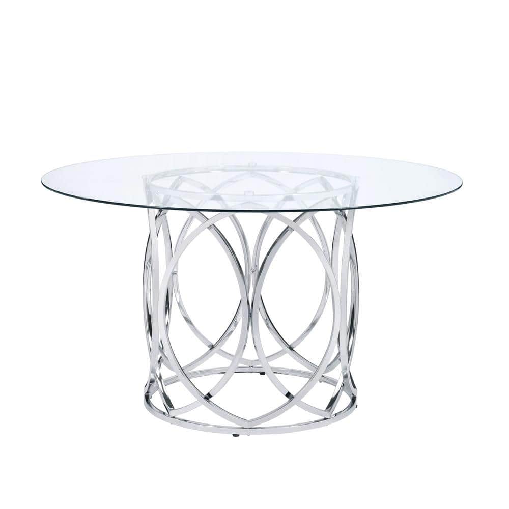 Elysian 53" Chrome & Glass Transitional Round Dining Table