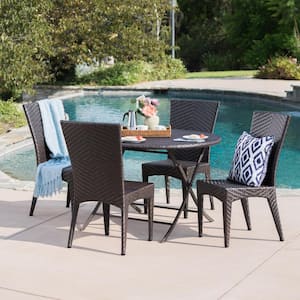 Abbey 29 in. Multi-Brown 5-Piece Metal Round Outdoor Dining Set