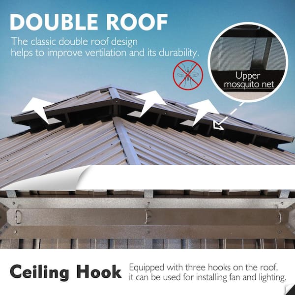 KOZYARD Caesar 12 ft. x 16 ft. Dark Brown Double Roof Permanent