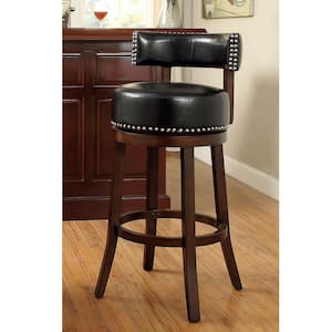 35.5 in. Dark Oak and Black Low Back Wooden Frame Bar Stool with Leather Seat (Set of 2)