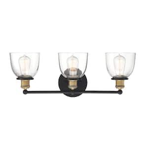 Bryson 24 in. 3-Light Vintage Bronze Mid-Century Modern Vanity with Clear Glass Shades