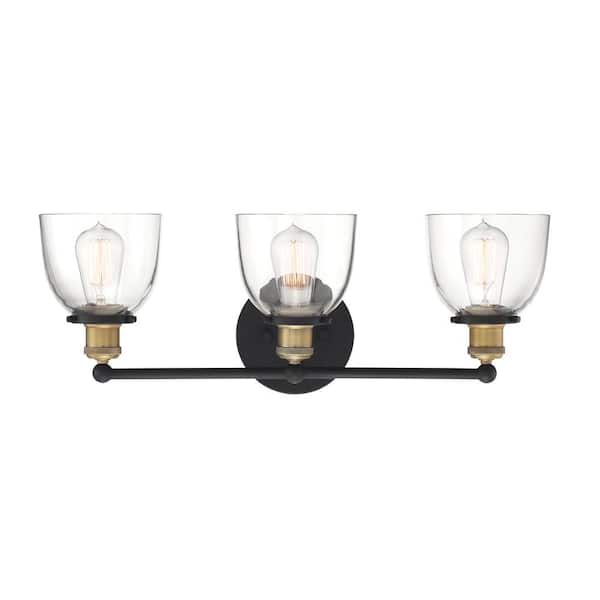 Designers Fountain Bryson 24 in. 3-Light Vintage Bronze Mid-Century Modern Vanity with Clear Glass Shades