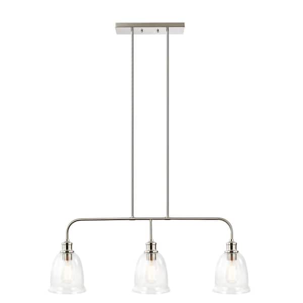 Light Society Austin 3-Light Satin Nickel Pendant Lamp with Clear Glass ...