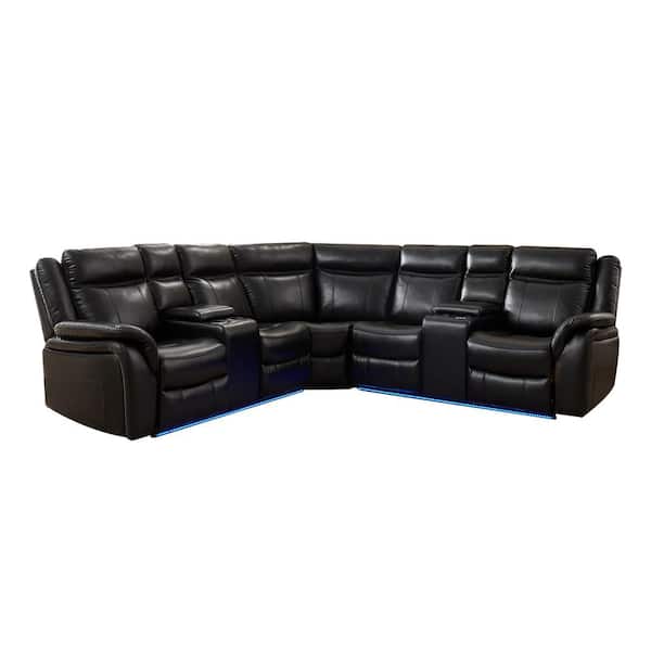 Utopia 4niture Bruno Black Power reclining Sectional with LED strip