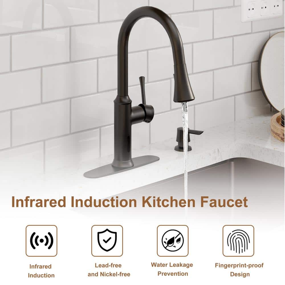 Matte Black Stainless Steel Touchless Pull-Down Sprayer Kitchen Faucet