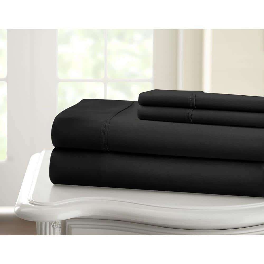 Black 1200-Thread Count Deep Pocket Solid Cotton Full Sheet Set 1200 ...