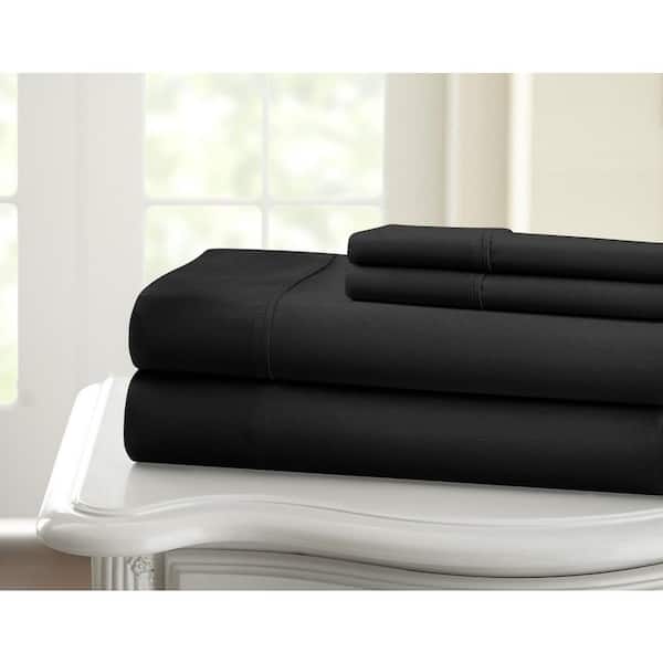 Unbranded Black 1200-Thread Count Deep Pocket Solid Cotton Full Sheet Set