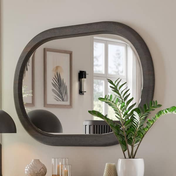 Eastbrook Modern Black 48 in. W x 32 in. H Modern Oval Acacia Wood Framed Wall Mirror