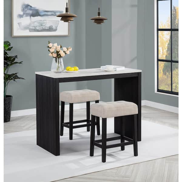 Modesta Black/Beige Polyester Counter Height Stools (Set of 2)