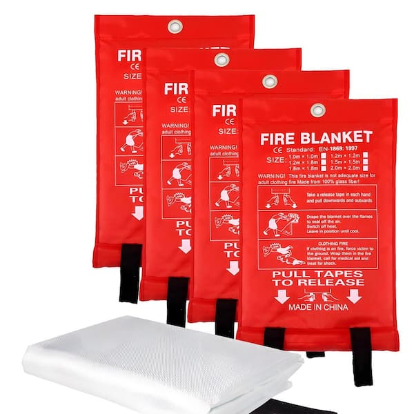Fiberglass Fire Blanket Gloves Hooks Whistle Fireproof Safety for Home Kitchen Restaurant 4 Pack