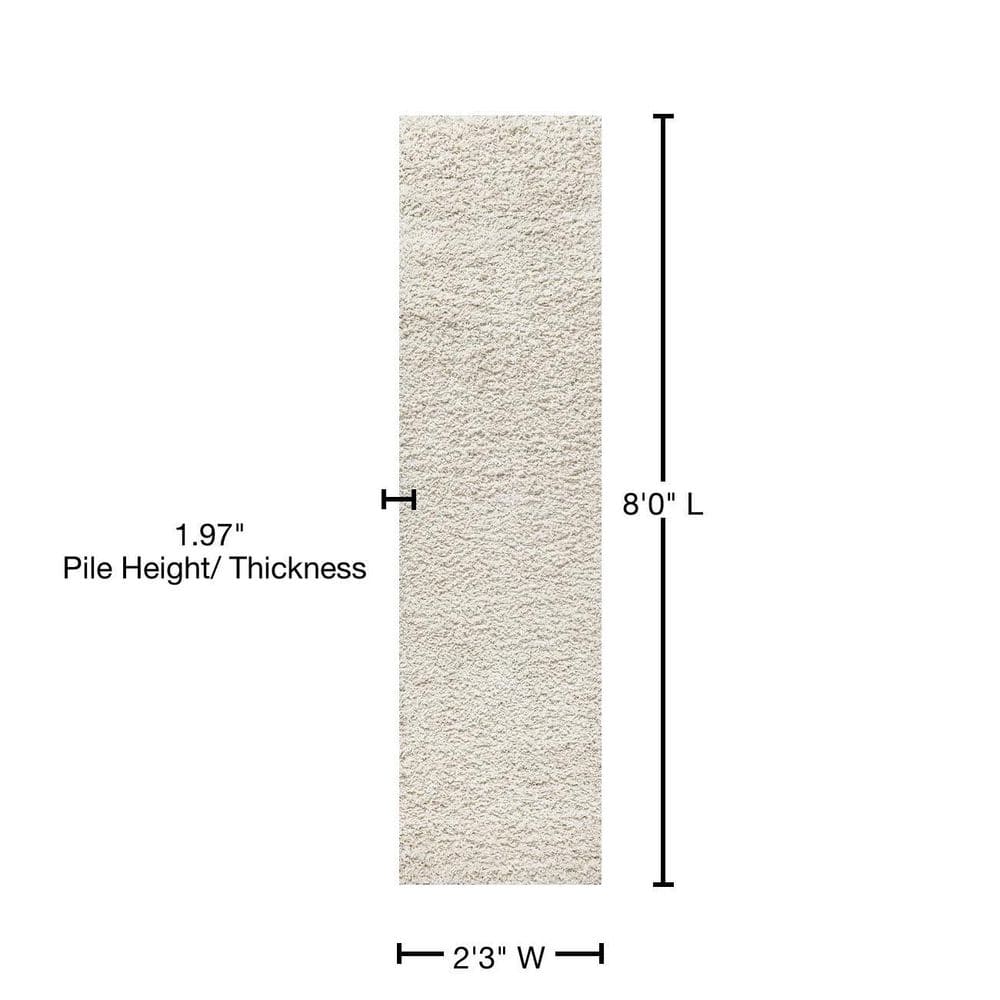 Cream Shag Reversible Synthetic Area Rug, 2 x 8