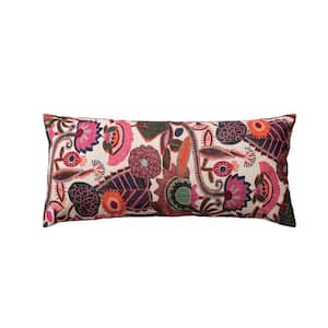 Multicolor Embroidered Floral Cotton 36 in. x 16 in. Throw Pillow