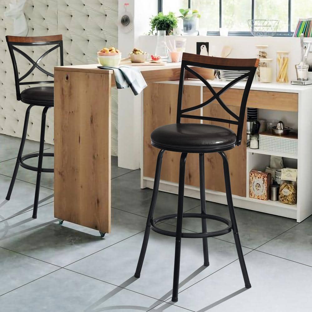 Homy Casa Spinach 29.1 in. Black Low Back Metal Frame Barstool With ...
