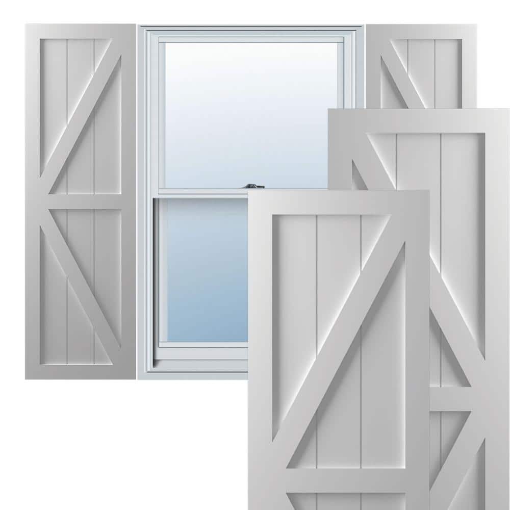 Primed Gray PVC Farmhouse Shutters with Z-Bar Design, 12"W x 58"H