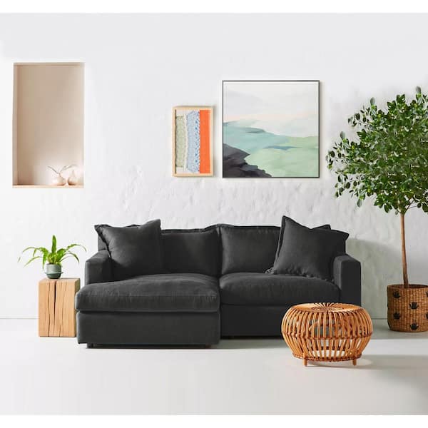 Monland 84 in. Square Arm Linen Upholstered L-Shaped Chaise Sofa Deep-Seated Oversized 2-Piece Sectional Couches in. Dark Grey