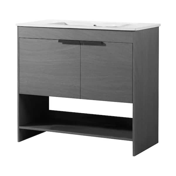 FINE FIXTURES Phoenix 36 in. W x 18.32 in. D x 33.5 in. H Bath Vanity in Classic Gray with White Ceramic Top