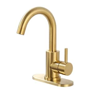 Single Hole Single Handle Stainless Steel Bar Faucet with Swivel Spout and Deckplate in Brushed Gold