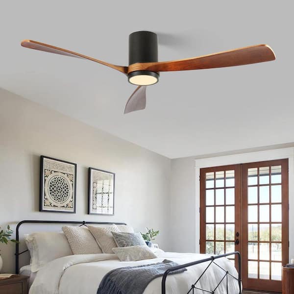 60 in. Indoor Black  Flush Mount LED Ceiling Fan with 3 Colors Dimmable and Remote APP Control DC motor Minimalist Style