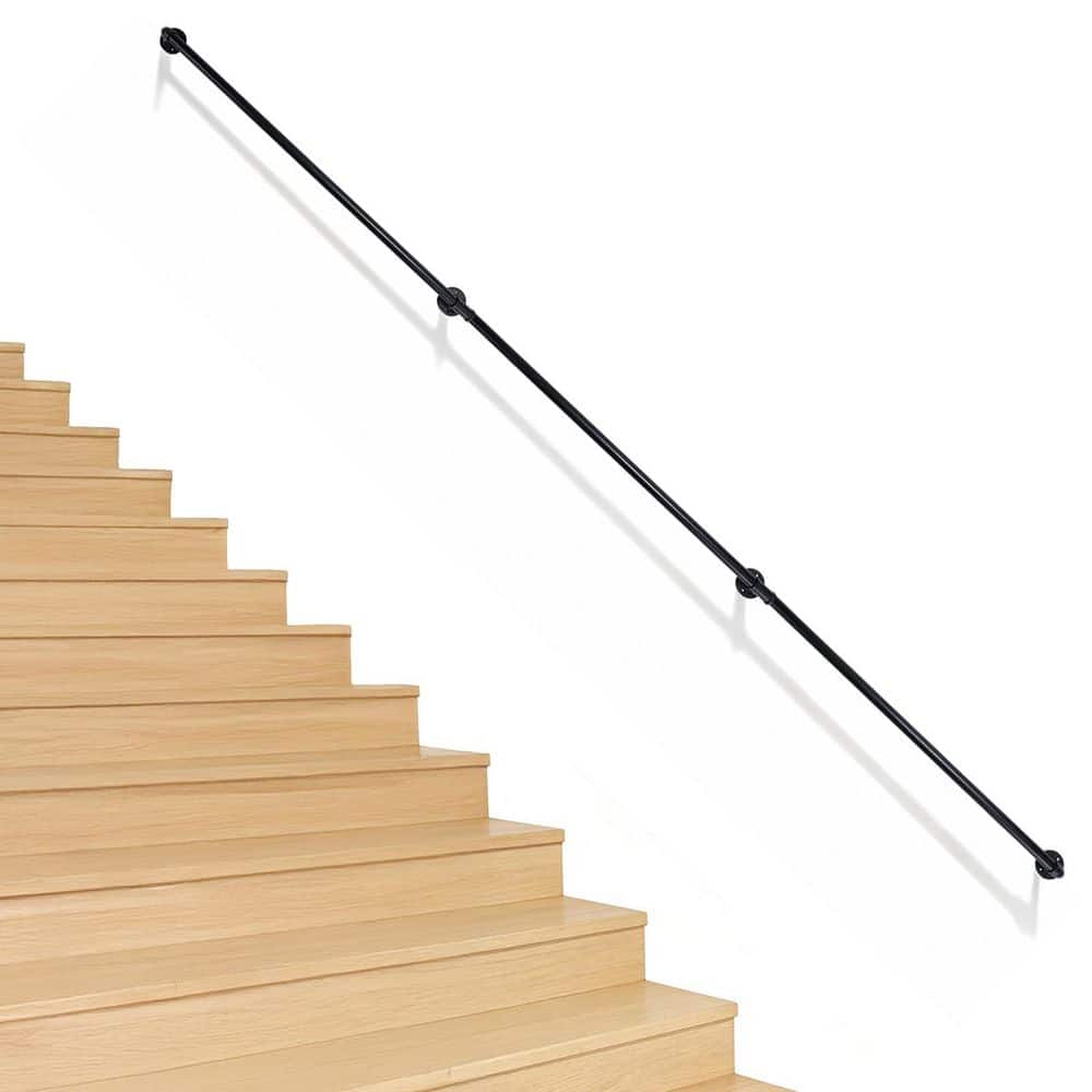 143 in. x 3 in. Black Iron Handrail Grab Bar Kit Wall Mounted Pipe StairHandrail price history on PriceWatchPro