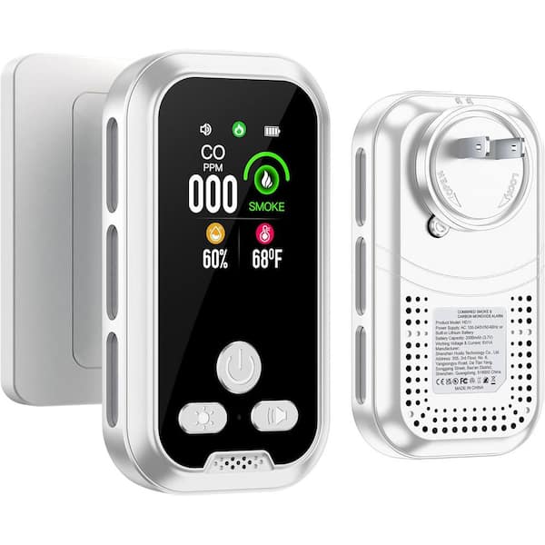 4 in 1 Plug in Smoke and Carbon Monoxide Detector with 2000mAh Backup Batt HD Screen for Home Travel Hotel Indoor White