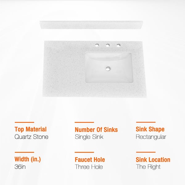PROOX 36 in. W x 22 in. D Quartz White Rectangular Single Sink