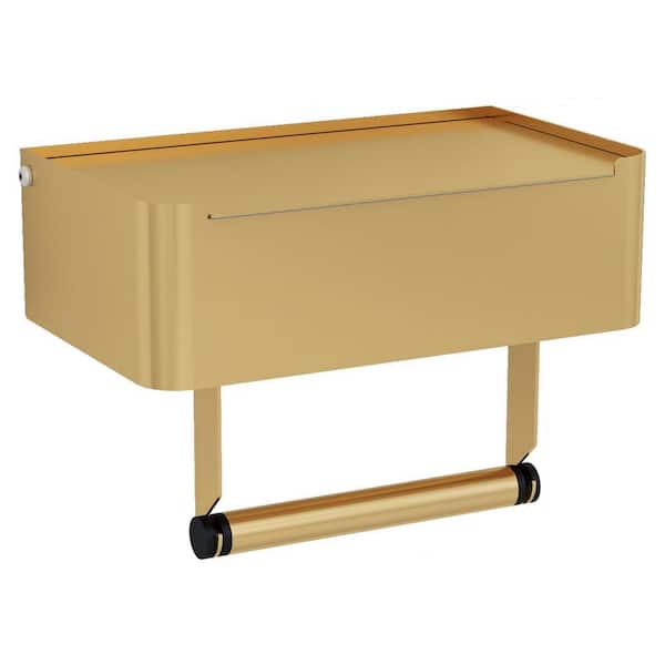 Stainless Steel Wall Mounted Toilet Paper Holder in Gold with Shelf for Bathroom Wipe Storage