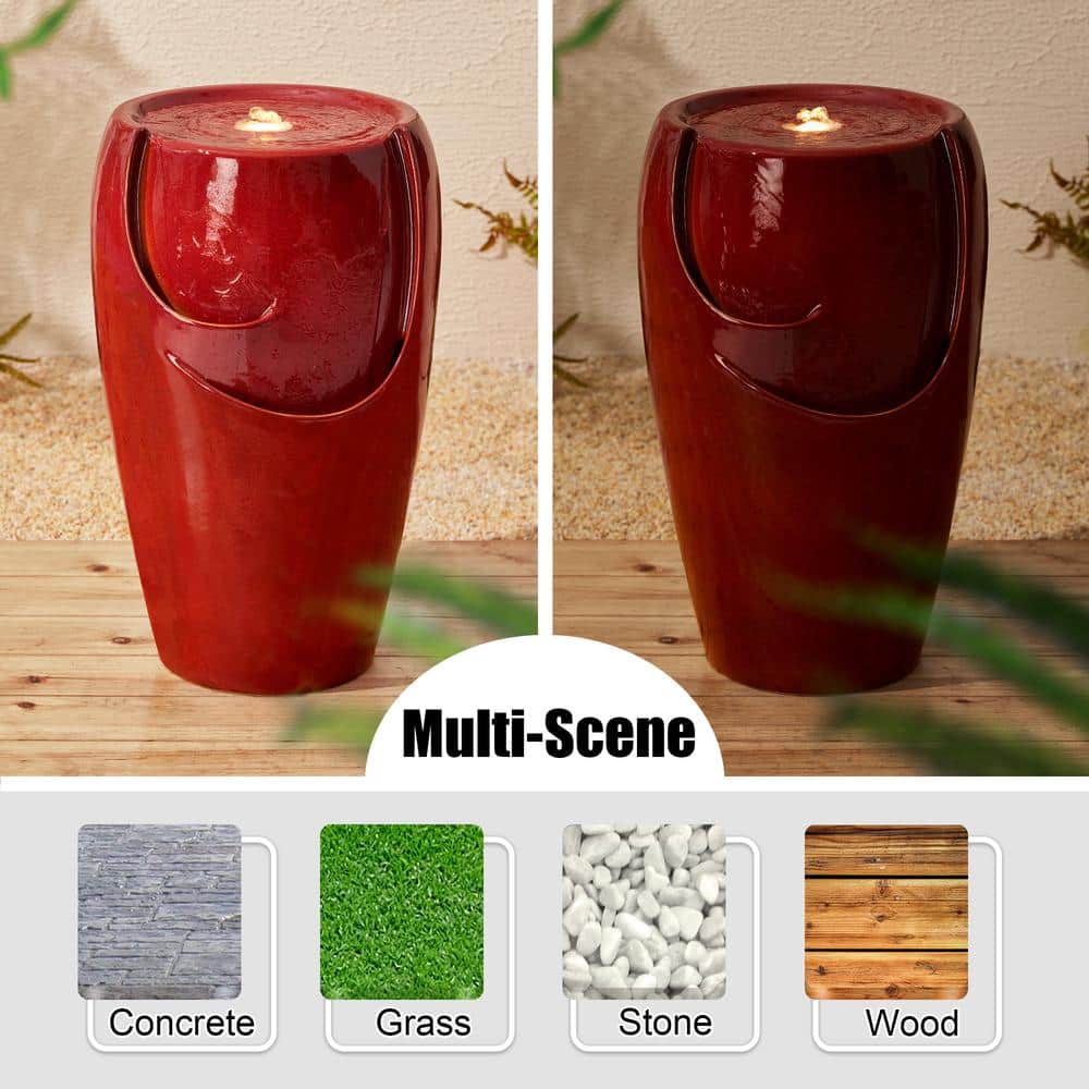 21.25" Red Ceramic Pot Fountain with LED Light