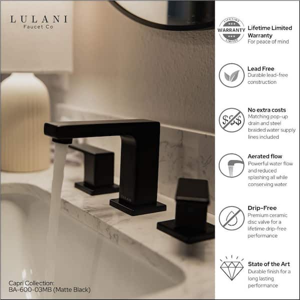 Lulani Capri 8 in. Widespread 2-Handle Bathroom Faucet in Matte Black  BA-600-03MB - The Home Depot