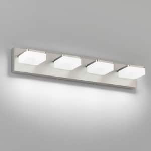 25.59 in. 4 Light Nickel Vanity Light with Dimmable 5500K Light and 270° Swivel Range Acrylic Lampshade