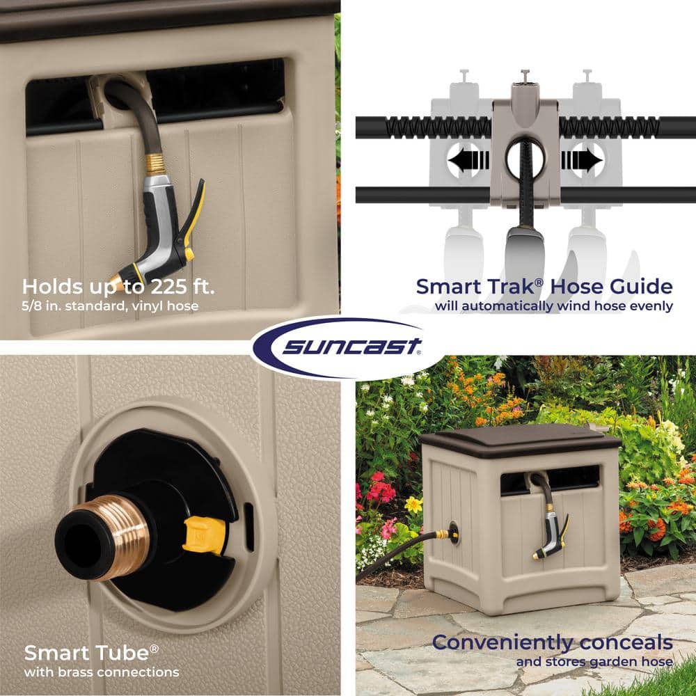 Suncast Beige Resin Free Standing Hideaway Hose Reel with Brass Fittings