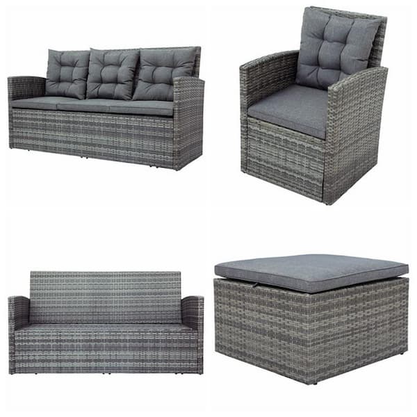 Wateday Grey Outdoor Patio Conversation Seating Set with Grey Cushions PF-SH000137AAE - Depot