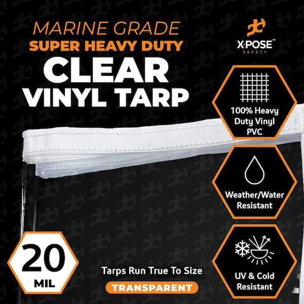6 ft. x 10 ft. Clear Vinyl Tarp Super Heavy Duty 20 Mil Transparent Waterproof PVC Tarpaulin with Brass Grommets
