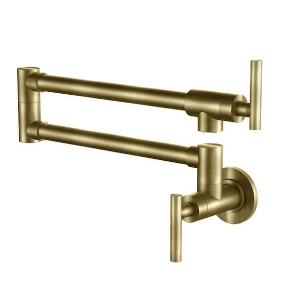 Boyel Living 1.8 GPM Wall Mounted Pot Filler with Mounting Hardware, Double Handles and Ceramic Disc Cartridge in Brushed Gold S2