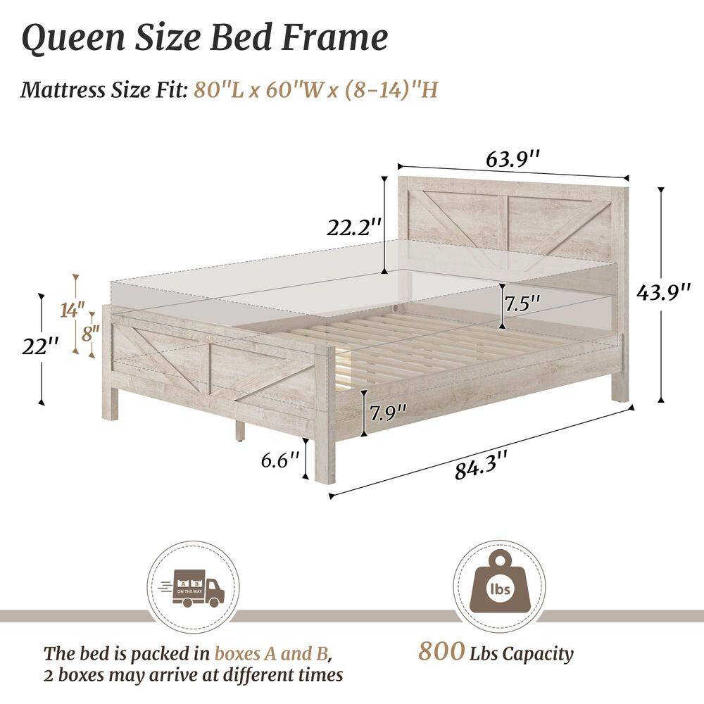 Rustic White Engineered Wood Frame King Size Platform Bed with Headboard, Footboard, and Under Bed Storage - thumbnail 7