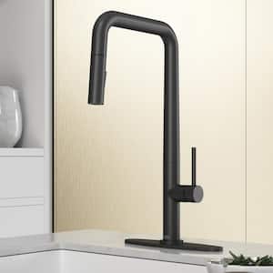 Parsons Single Handle Pull-Down Sprayer Kitchen Faucet Set with Deck Plate in Matte Black